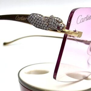 Cartier Rimless Custom Diamond Gold Sunglasses